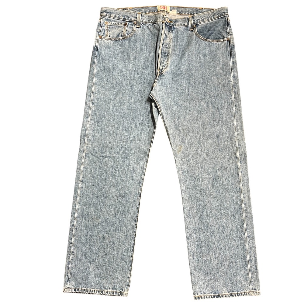 Y2K Levi 501 XX Mens W42 L32 Button Fly Straight Leg Jeans Light Wash‎ Denim